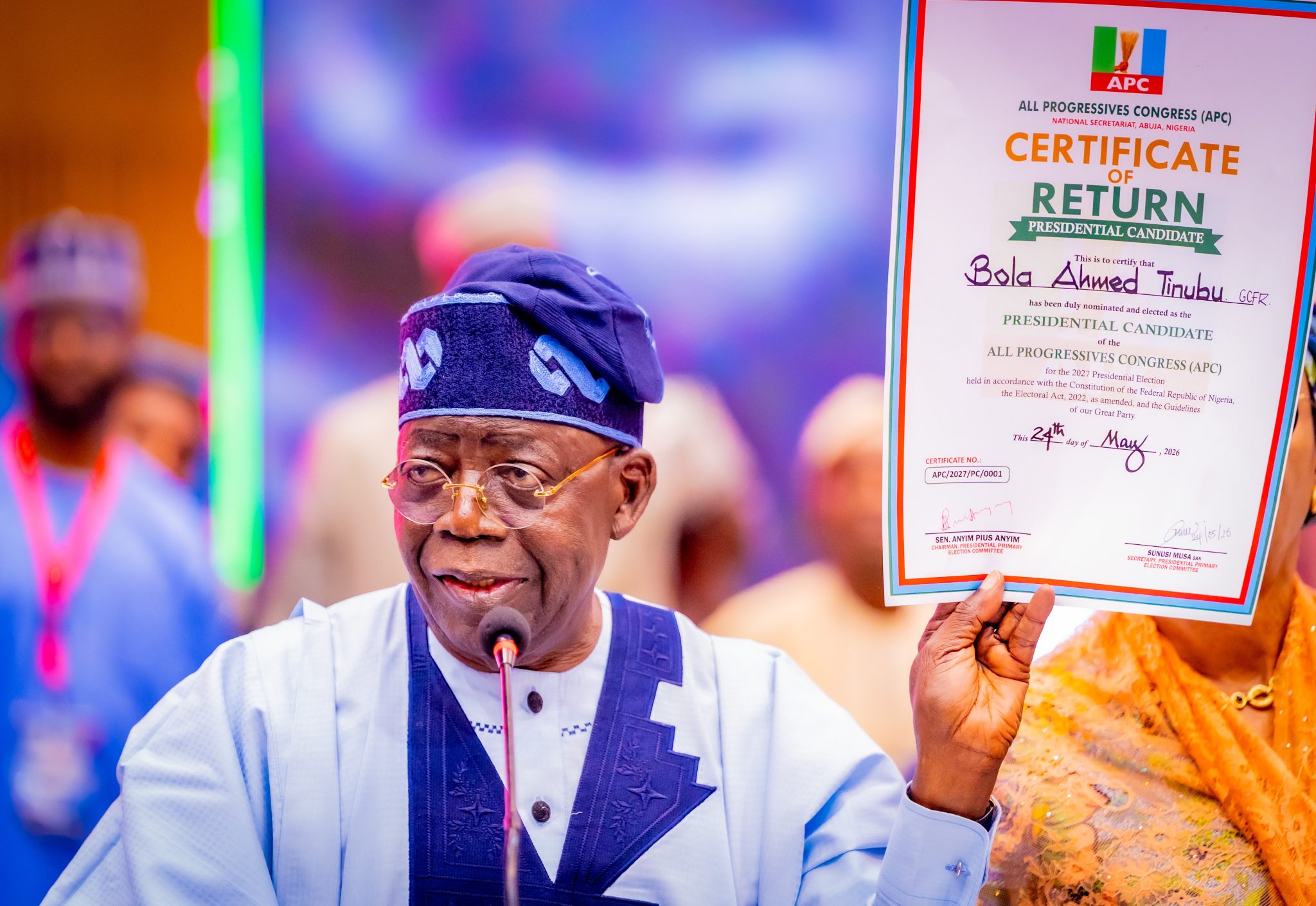 ACCEPTANCE SPEECH BY PRESIDENT BOLA AHMED TINUBU, GCFR, ON HIS NOMINATION AS APC PRESIDENTIAL FLAGBEARER FOR THE 2027 ELECTION DELIVERED ON SUNDAY, MAY 24, 2026
